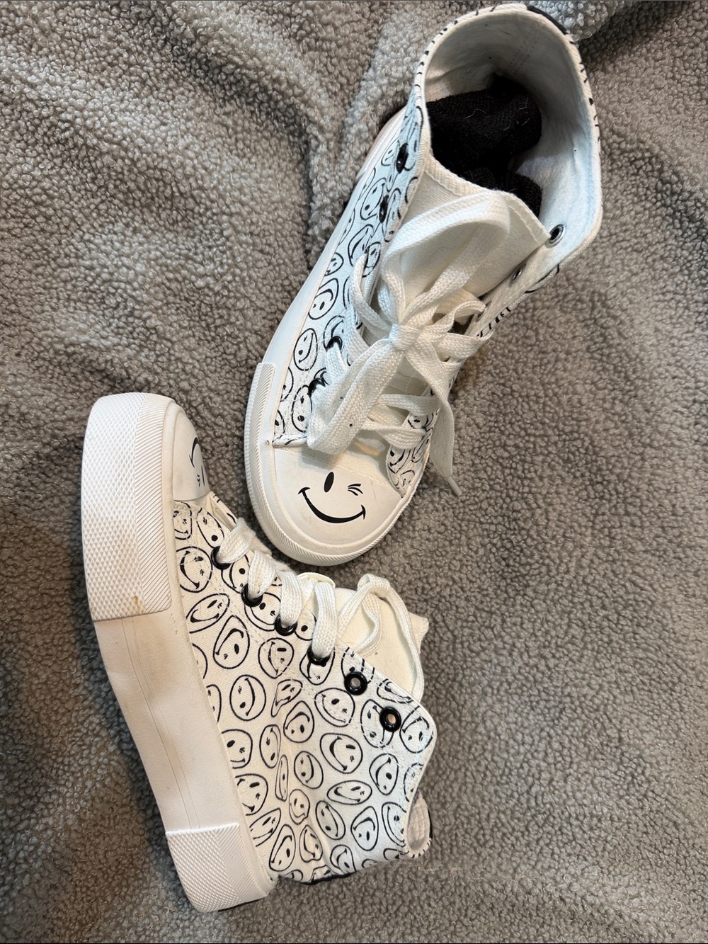 Joe Boxer White High-Top Sneakers with Black Smiley Print